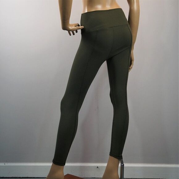 Green Ribbed Junior Leggings Sz M Crisscross Detailed Front - Picture 5 of 8